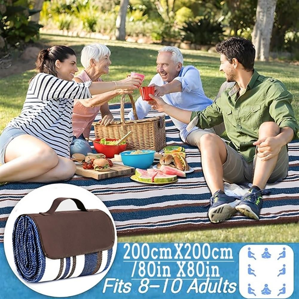 Coperte da Picnic Pieghevoli Impermeabili Anti-Sabbia Extra Large 200cm x 200cm Blu Bianco