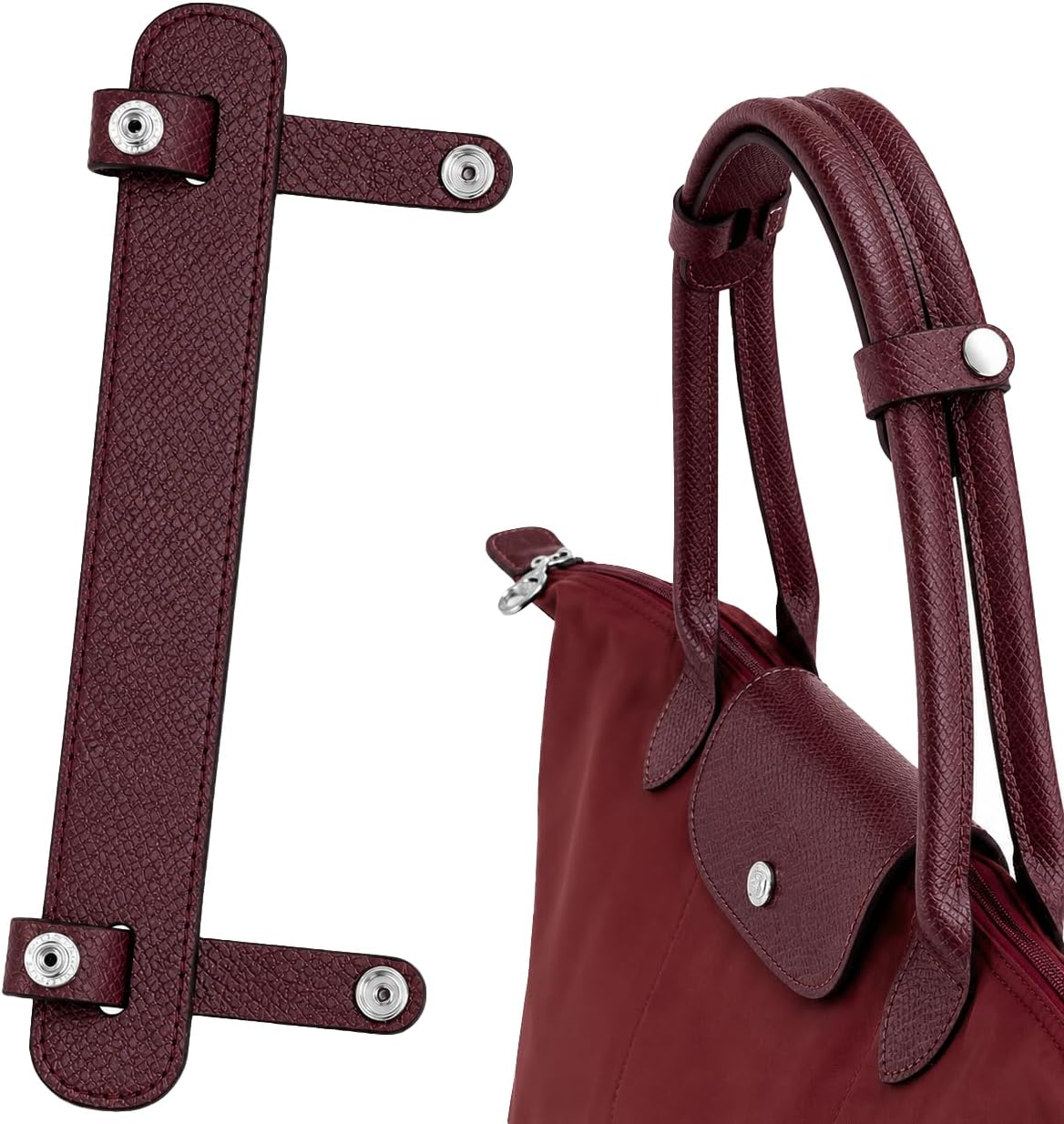 Shoulder Strap Pad Compatible with Longchamp Le Pliage Original Tote Bags – Upgraded Anti-Slip, Pressure-Relief & Wear-Protection Design, Premium Leather, Pomegranate