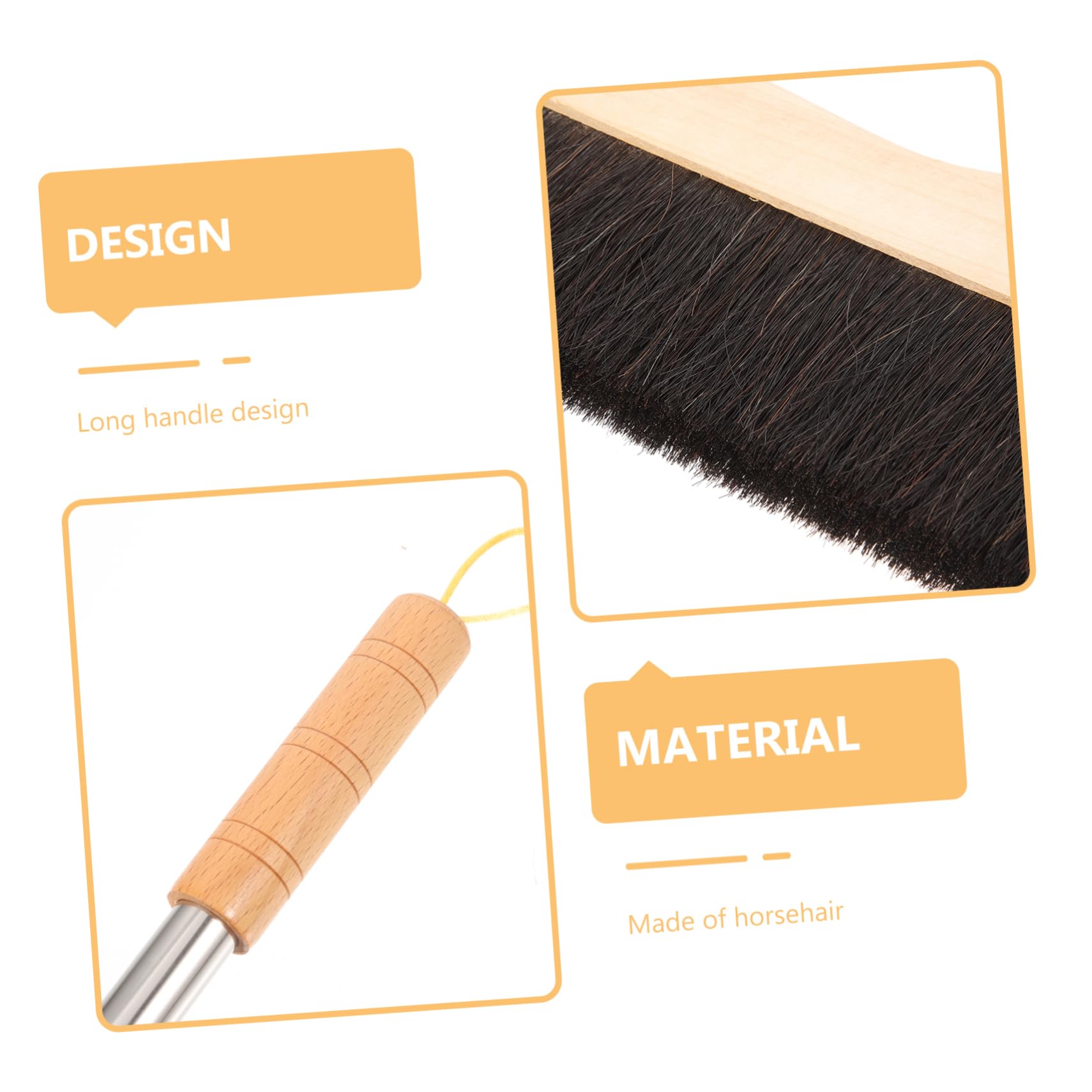 KOMBIUDA Wooden Broom Soft Horsehair Bristles Efficient Floor Cleaning Brush Long Handle Easy to Wash Great for Hardwood