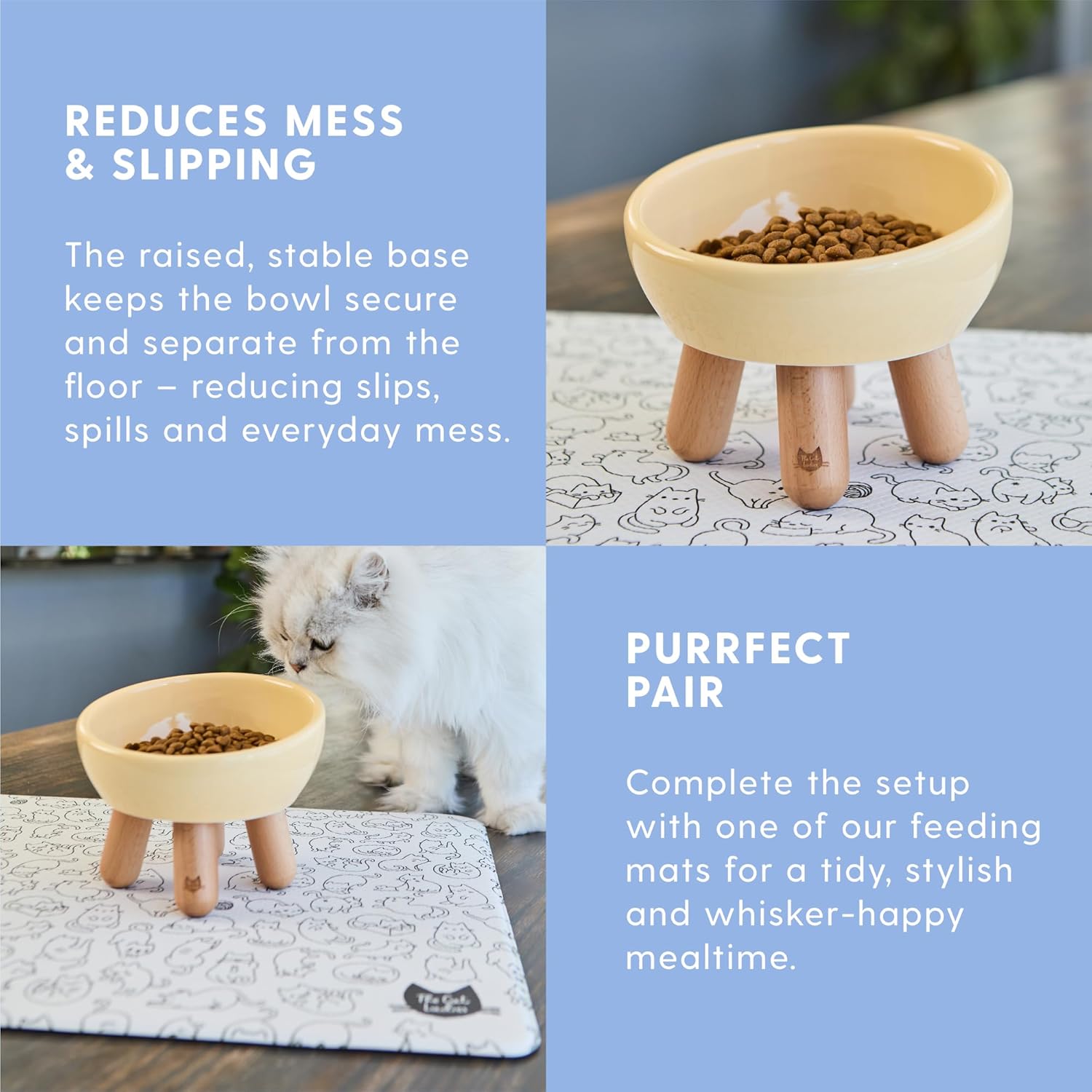 The Cat Ladies Tilted Ceramic Cat Bowl - Elevated Food Bowls Ceramic Pet Bowl - Raised Ceramics Bowls - Elevated & Tilted Design for Comfortable Eating - Dishwasher Safe - Wide Opening