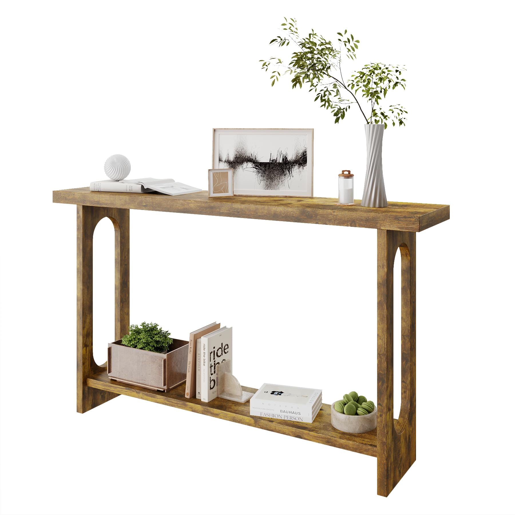 Mesa consola de 54 pulgadas, mesa de entrada estrecha de madera de granja con almacenamiento, mesas de sofá, mesa de pasillo para sala de estar, pasillo, entrada (rayas de tigre en relieve) 9