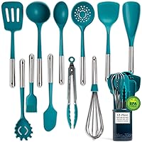 Vista 1 de Larder & Vine 12-Piece Silicone Kitchen Cooking Utensils Set with Stainless Steel Handle and Ceramic Holder, Dishwasher Safe Set of Kitchen