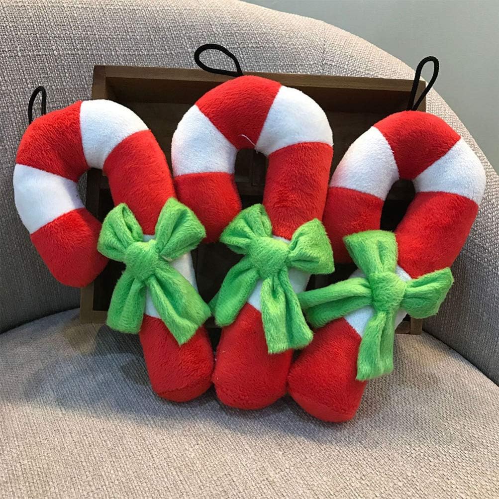 3pcs Pet Dog Plush Toys Candy Cane Squeaky Toys Dog Christmas Toys Interactive Dog Toys for Dog Puppy