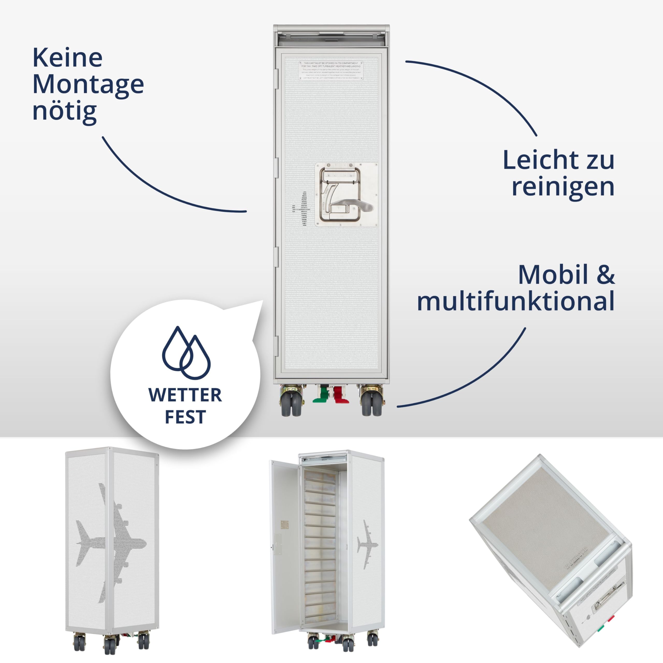 Airline Trolley Aviation, Büroschrank, Getränkewagen Flugzeug, Aktenschrank Metall, Küchenwagen mit Rollen, Norm: Atlas, 103 x 30,5 x 40,5, Flugzeugtrolley, Grau, 7 Einschübe