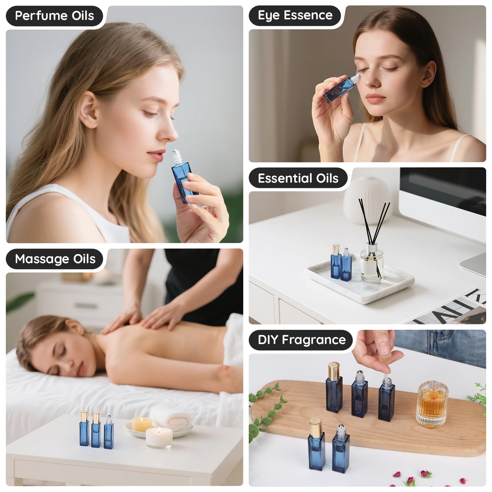 Segbeauty Roll On Rellenable 5 Piezas 10ml Botellas de Vidrio con Bola de Acero Inoxidable para Aceites Esenciales