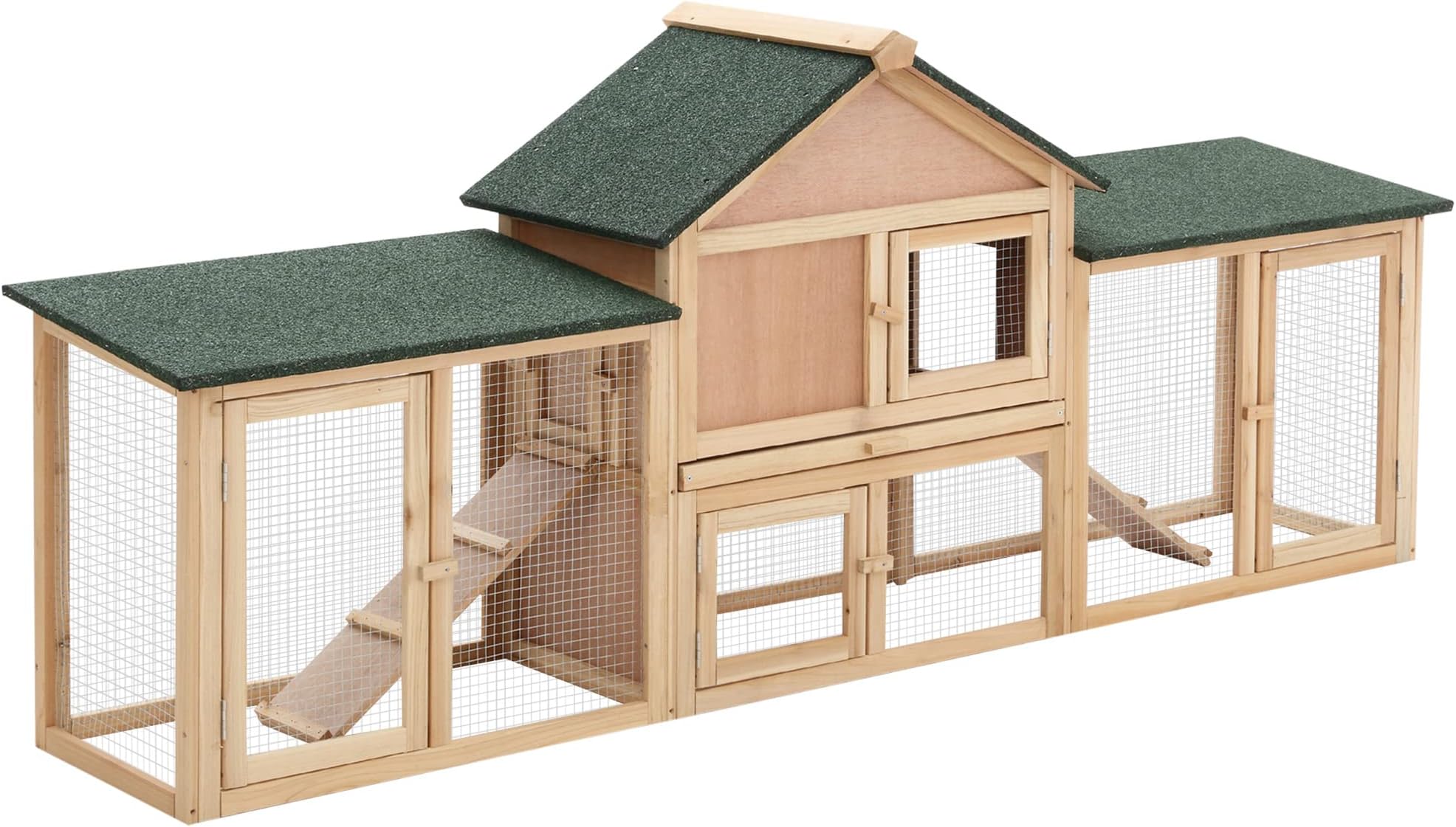 PawHut Large Rabbit Hutch Outdoor Wooden with Run 210 x 45.5 x 84.5 cm | Guinea Pig Hutch, 2 Storey Bunny House