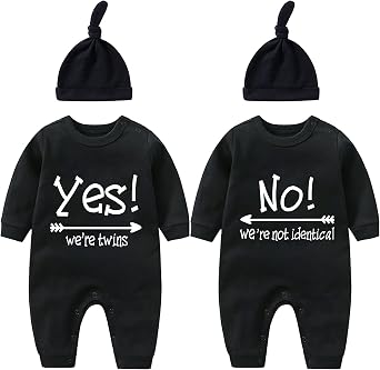 YSCULBUTOL Baby Twins Bodysuit Yes We are Twins No We are Not Identical Funny Baby Jumpsuit Shower Gift Outfit