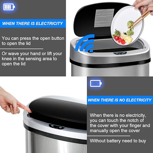 Miniatura 3 de Dkelincs Basurero de cocina de 13 galones con tapa, bote de basura automático de acero inoxidable sin contacto para el hogar, oficina, sala de