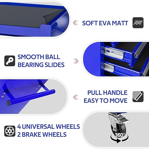 Miniatura 5 de Carro de herramientas con 4 cajones, organizador de almacenamiento de herramientas de metal con sistema de bloqueo y ruedas, caja de herramientas