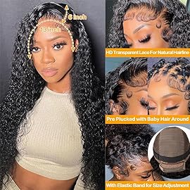 NANTLIY 26 Inch Deep Wave Lace Front Wigs Human Hair 13x6 HD Transparent Lace Front Wigs Human Hair 200% Density Deep Curly Glueless Wigs Pre Plucked with Baby Hair for Women