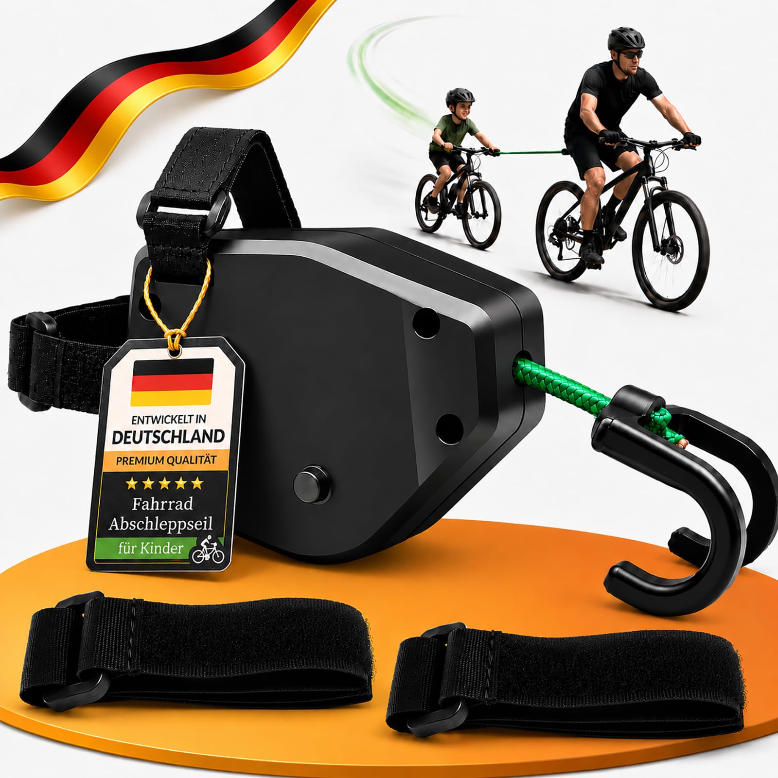 Abschleppseil Fahrrad Kinder, 2,5 m Einziehbares Fahrrad Zugseil bis 225 kg/500 lbs, Fahrradseil zum Abschleppen für Kinderfahrrad, MTB, E-Bike, Familienradtouren