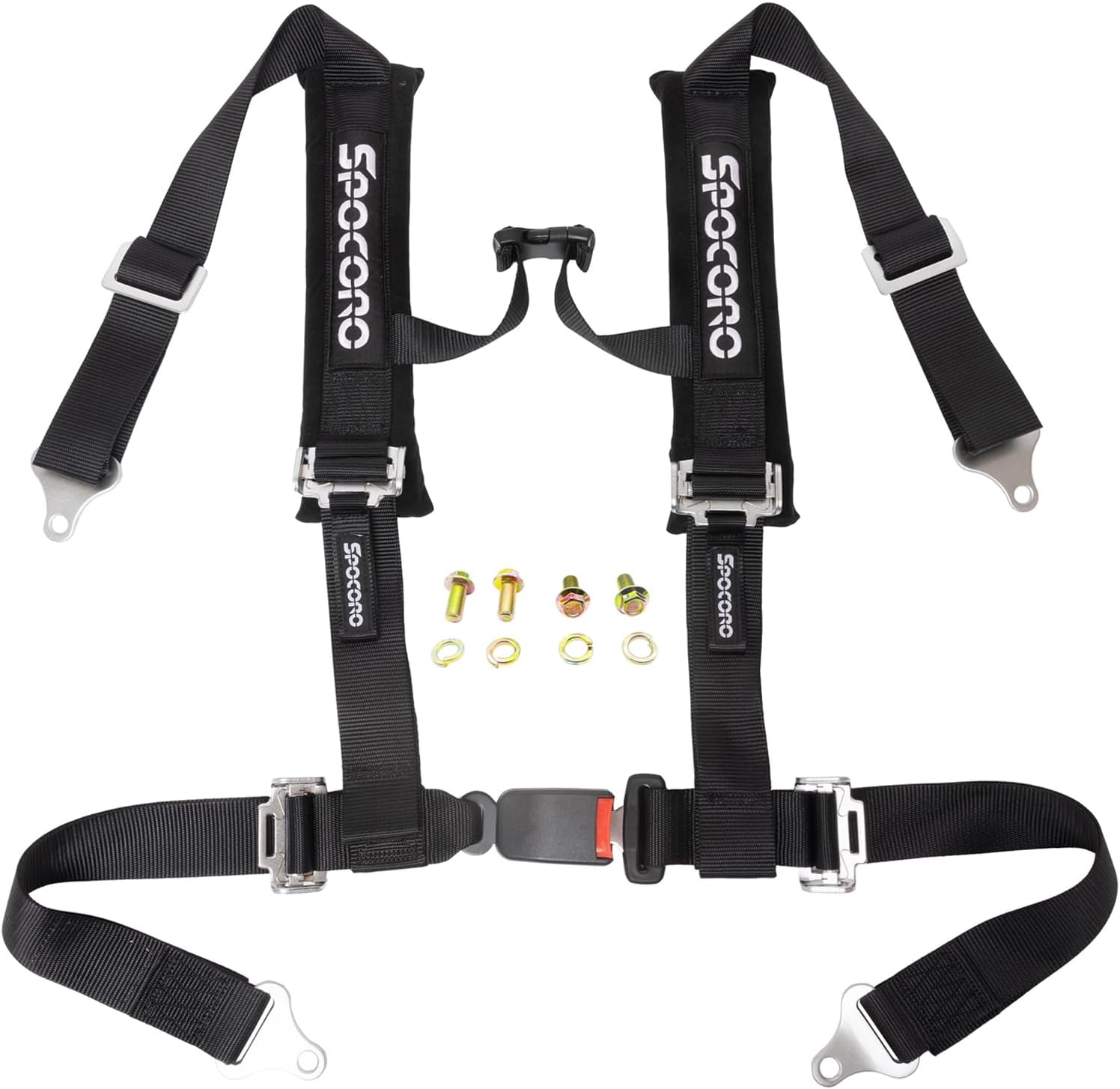 4 Point Harness Pair with 2 Inch Shouder Pads Compatible for UTV, RZR, SXS, Go Kart, Sim Racing Rig, Off Road Only, Black