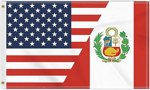 Bandera de Perú de Estados Unidos de 3 x 5 pies, gran pancarta peruana de América 150D para exteriores, decoración de impresión de doble cara para