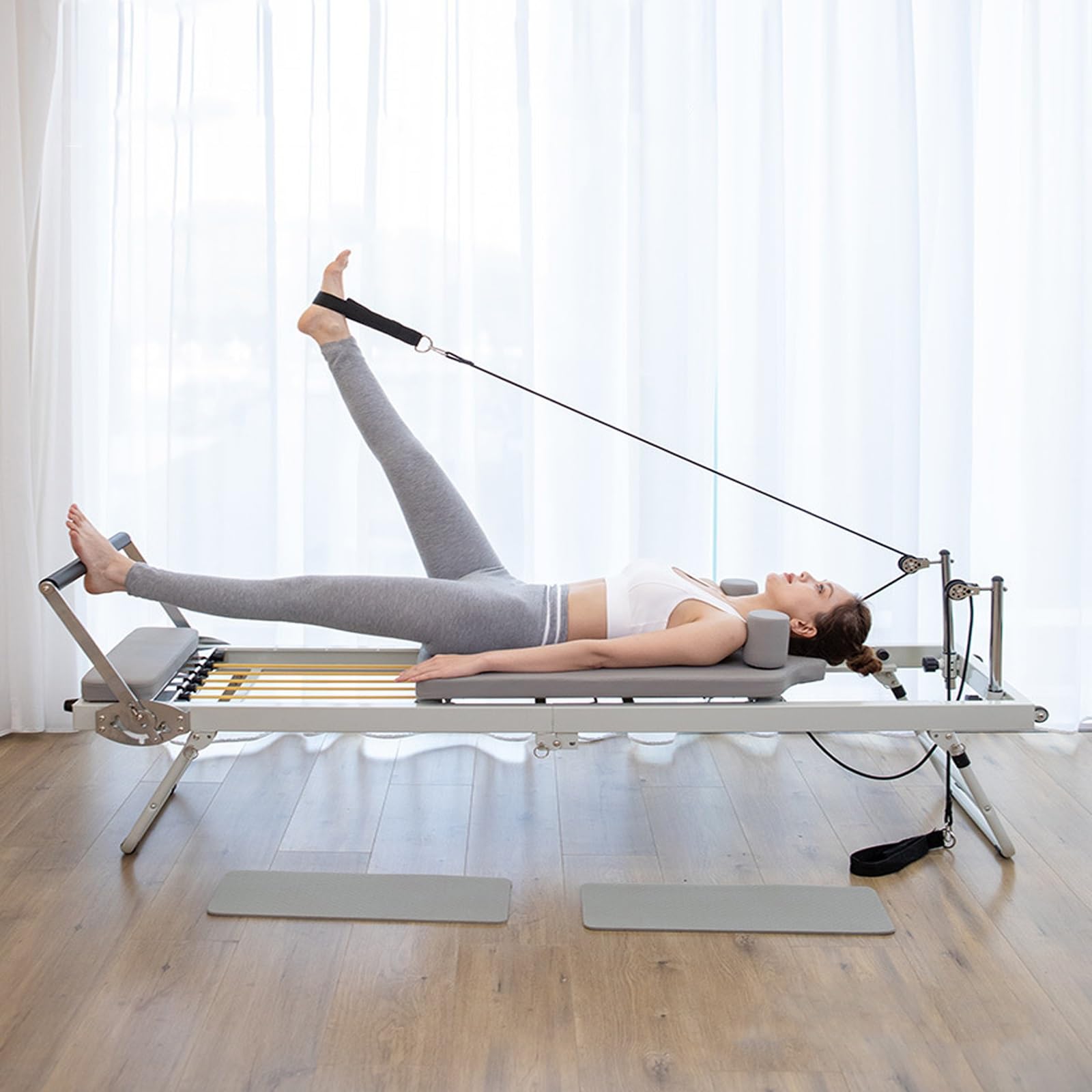 Máquina De Pilates Reformer, Tabla De Pilates Reformer Plegable Multiusos para El Hogar para Ejercicios En Casa Y Ejercicios Corporales con Pelota De Yoga(197X57X72.5CM_Spring)