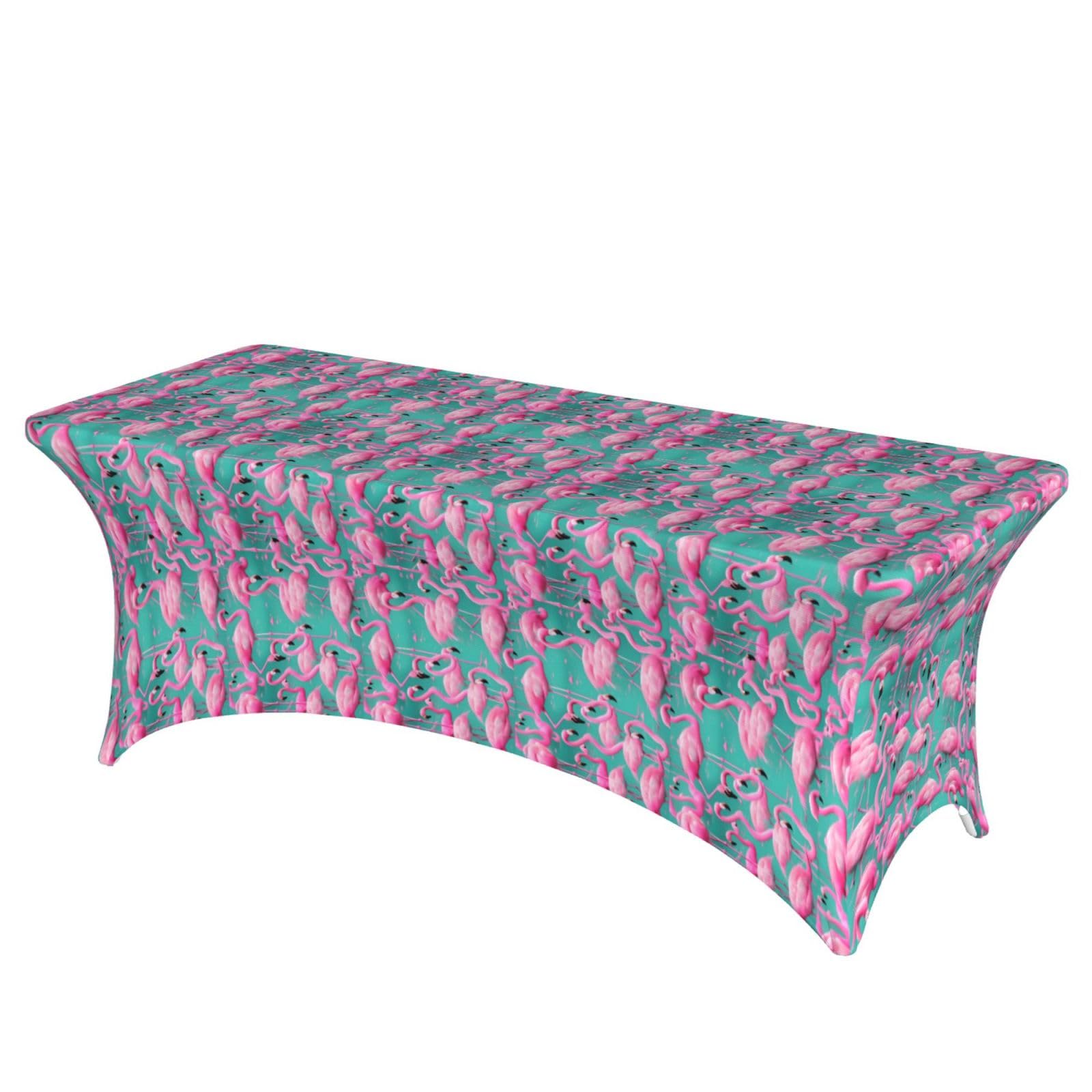NImongt Lovely Pink Flamingos Print Elastic Rectangular Tablecloth Holidays Family Banquet Wedding Party Table Cover
