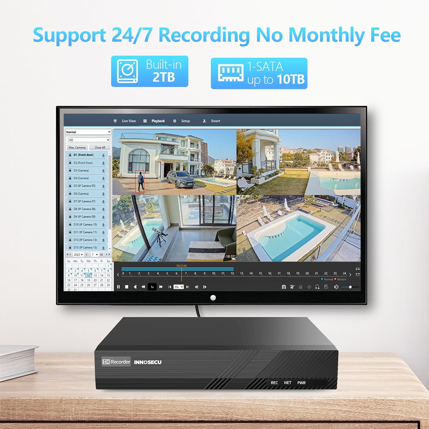 12MP 8 Channel PoE AI NVR, Network Video Recorder Works with 12MP/4K/8MP/5MP/4MP PoE Camera, Face Detection, Human/Vehicle Detection, 1-SATA Inbuilt 2TB HDD, A Camera for Testing,IN108P08C-2T