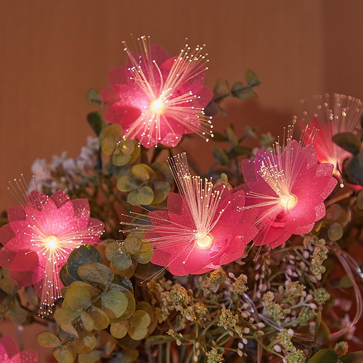 LED Fiber Optic Flower Lantern String - Copper Wire String Lights for Wedding, Party, Christmas Decor (8 Modes)