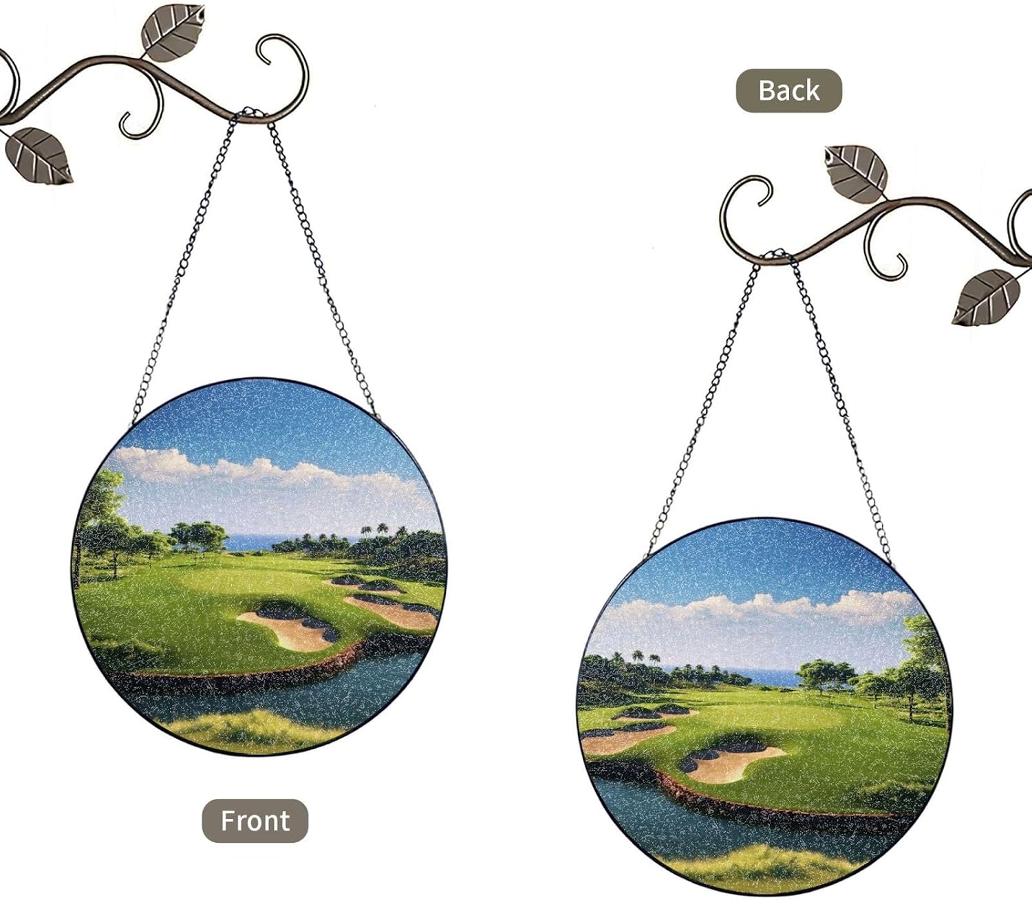 Stained Glass Window Hanging 10in（25cm）, Golf Course Sun Catchers Indoor Window, Stained Glass Suncatcher Ornament with Metal Chain, Wall Art Home Decor Gift for Women Mother's Day