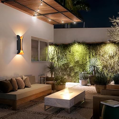 Miniatura 6 de Lámpara de pared al aire libre de 10 W, lámpara de pared exterior moderna de aluminio negro, impermeable, para porche, patio, garaje, paquete de 2