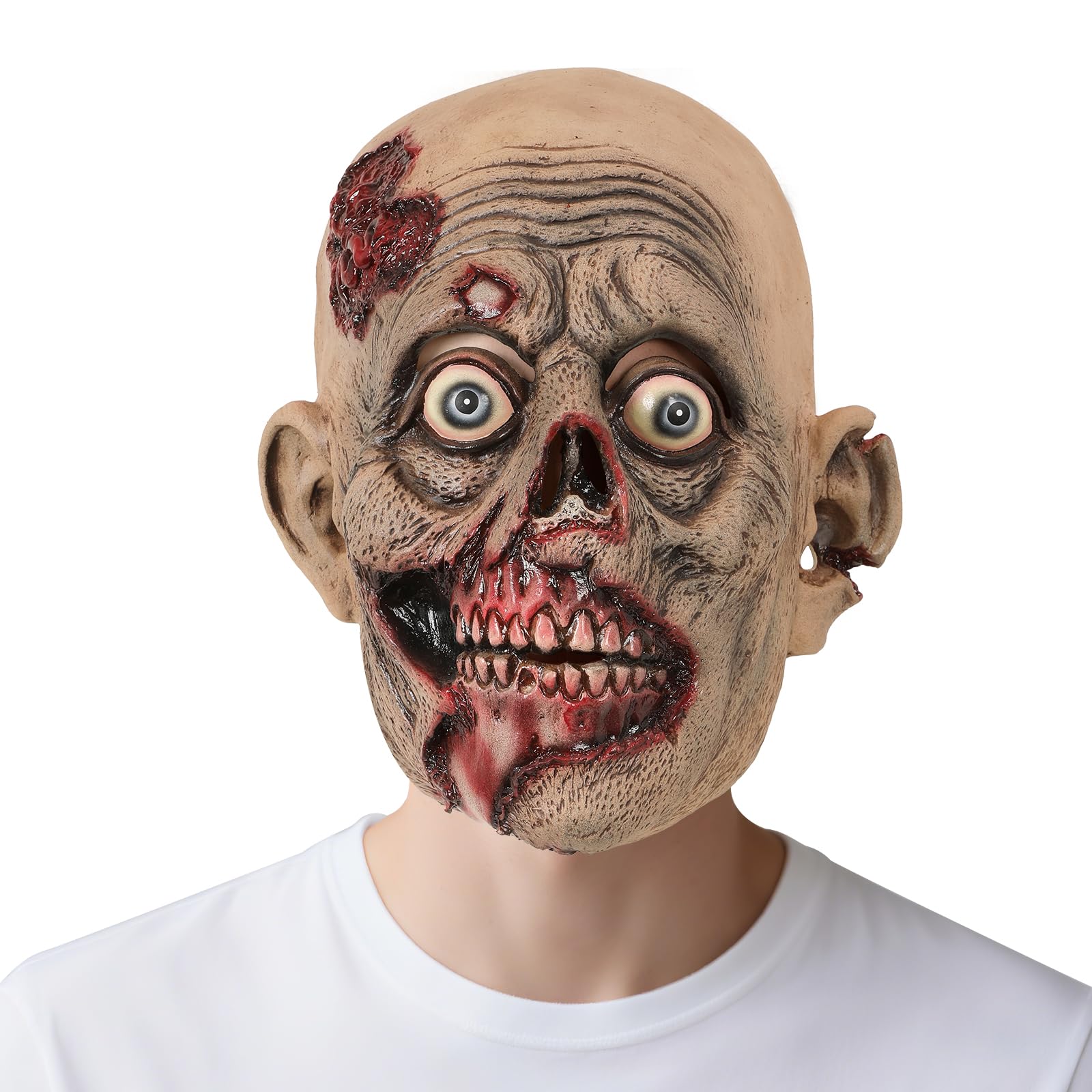 Dacnod Scary Zombie Mask Bloody Horror Vampire Latex Mask Staring Eyes Horror Halloween Cosplay Dress Up Props for Adult
