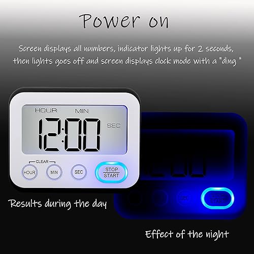 Miniatura 7 de Temporizador digital de cocina, alarma magnética fuerte, pantalla LCD grande silenciosapitido multifunción para profesores, aula, niños, azul cielo