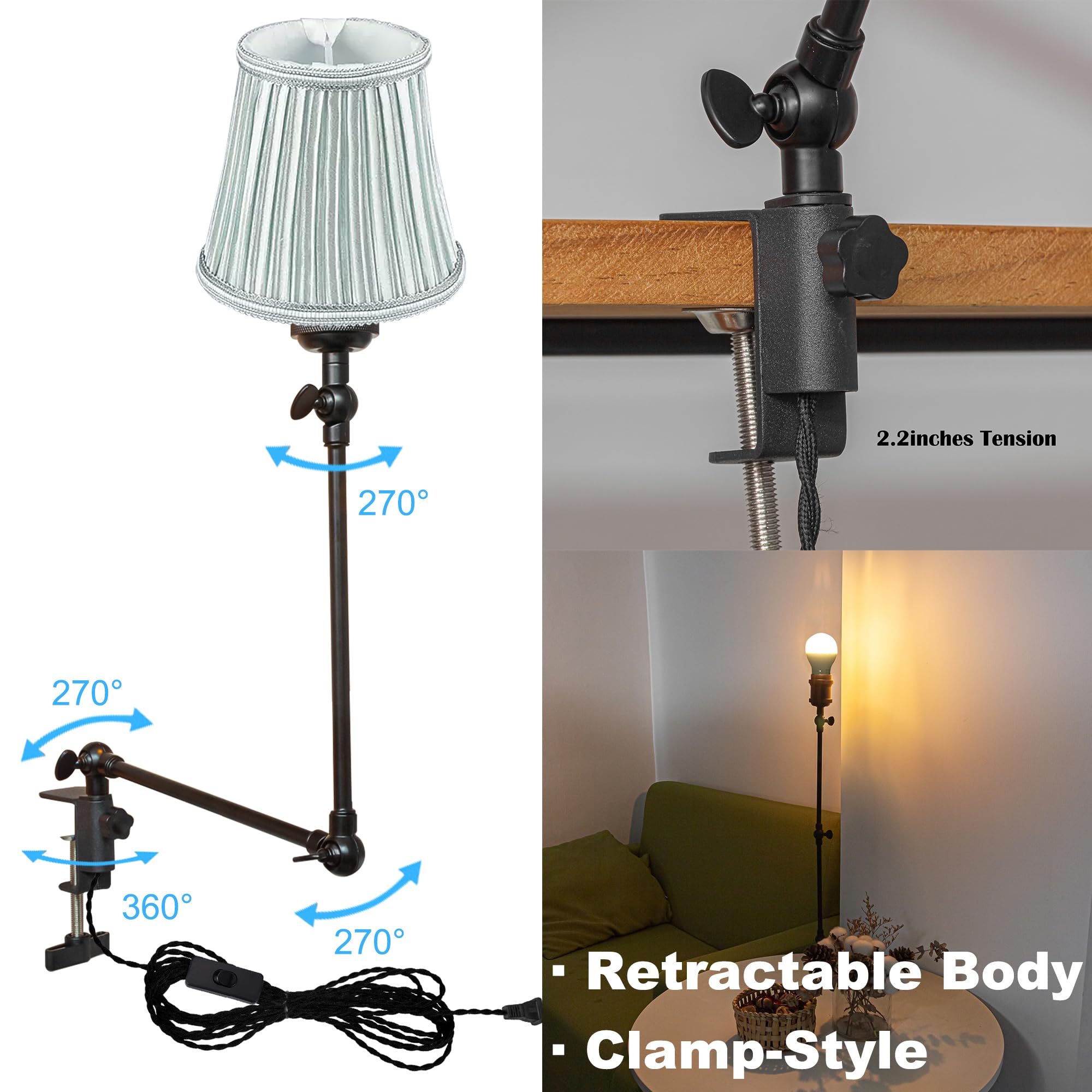 Klemmleuchte mit Fernsteuerung,1 Packung Leselampe mit 2,5 m Kabel, Dimmbar Nachttischlampe,Augenpflege Schreibtischlampe für Büro Heimgebrauch, E27 Lampenhalterung - DZ0332/19
