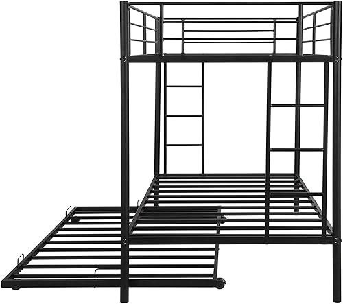 Miniatura 4 de Flieks Litera de metal con nido, litera individual sobre individual con 2 escaleras y barandilla de seguridad, litera con marco de acero resistente