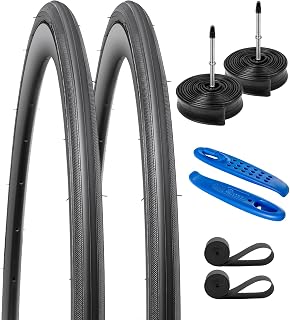 2-PCS 700C Road Bike Tires 700x23C/23-622 and 700C Bike Tubes Presta Valve with 2 Rim Strips Compatible with 700x21C 700x22C 700 x 23C 700x24C 700x25C Bike Bicycle Tires and Tubes (Y-914)