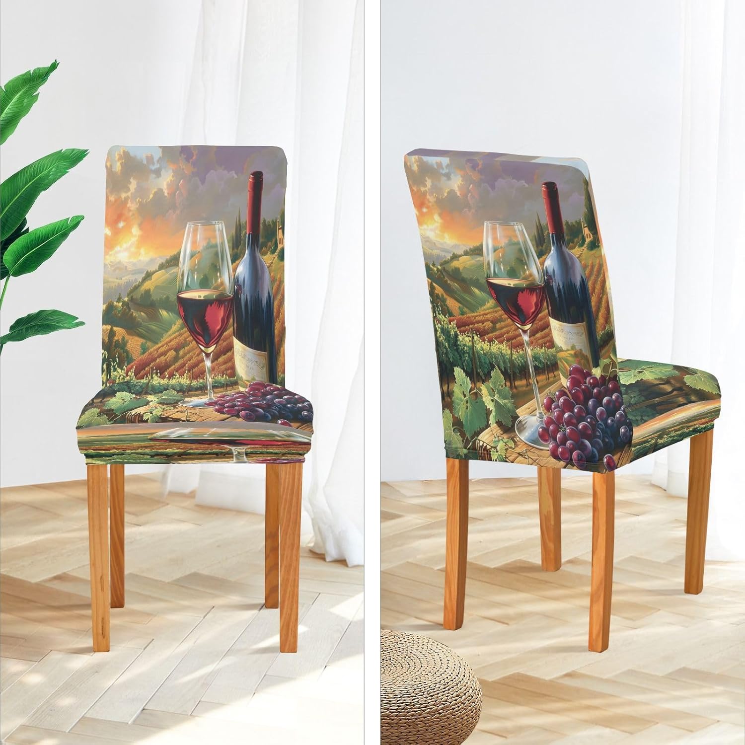 ALAZA Chair Covers for Dining Room, Red Wine Vineyard Stretch Chair Cover Sets Chair Protector Removable Washable for Ktichen Restaurant Hotel