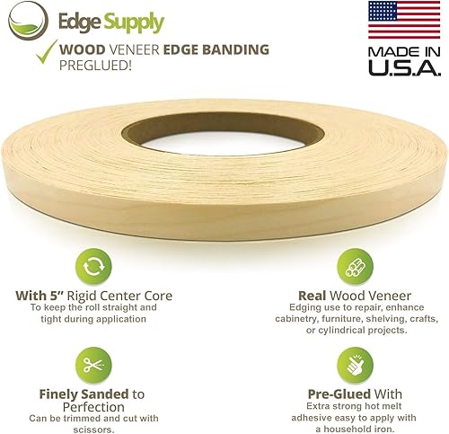 Miniatura 15 de Edge Supply Rollo de bandas de madera contrachapada de abedul de 2 pulgadas x 50 pies – Ribete de chapa de madera real prepegado – Borde de chapa