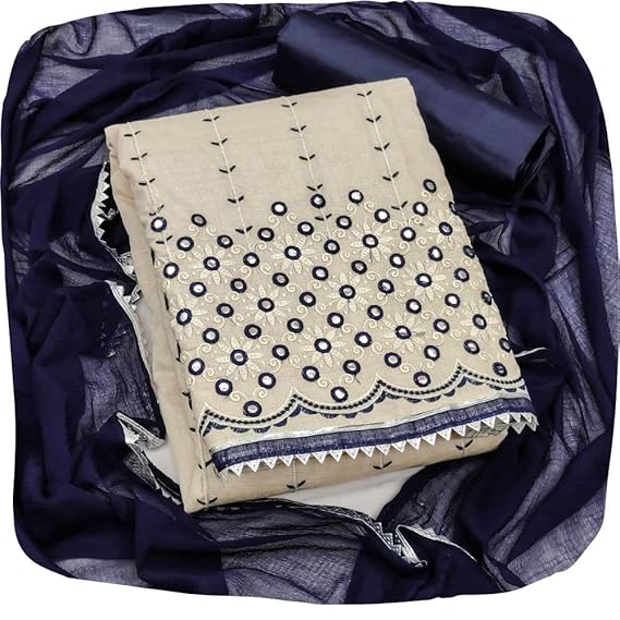 Women's Mirror work Embroidered Cotton Silk Blend Unstitched Salwar Suit Material