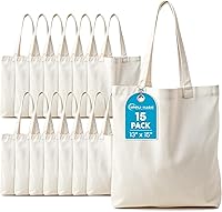 Simpli-Magic 15-Pack Beige Canvas Tote Bags 13x15" - Thick Blank Reusable Grocery Bags Bulk for DIY Crafts, Sublimation & Shopping (79163)