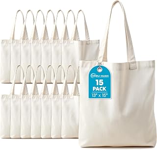 Simpli-Magic 15-Pack Beige Canvas Tote Bags 13x15" - Thick Blank Reusable Grocery Bags Bulk for DIY Crafts, Sublimation & Shopping (79163)