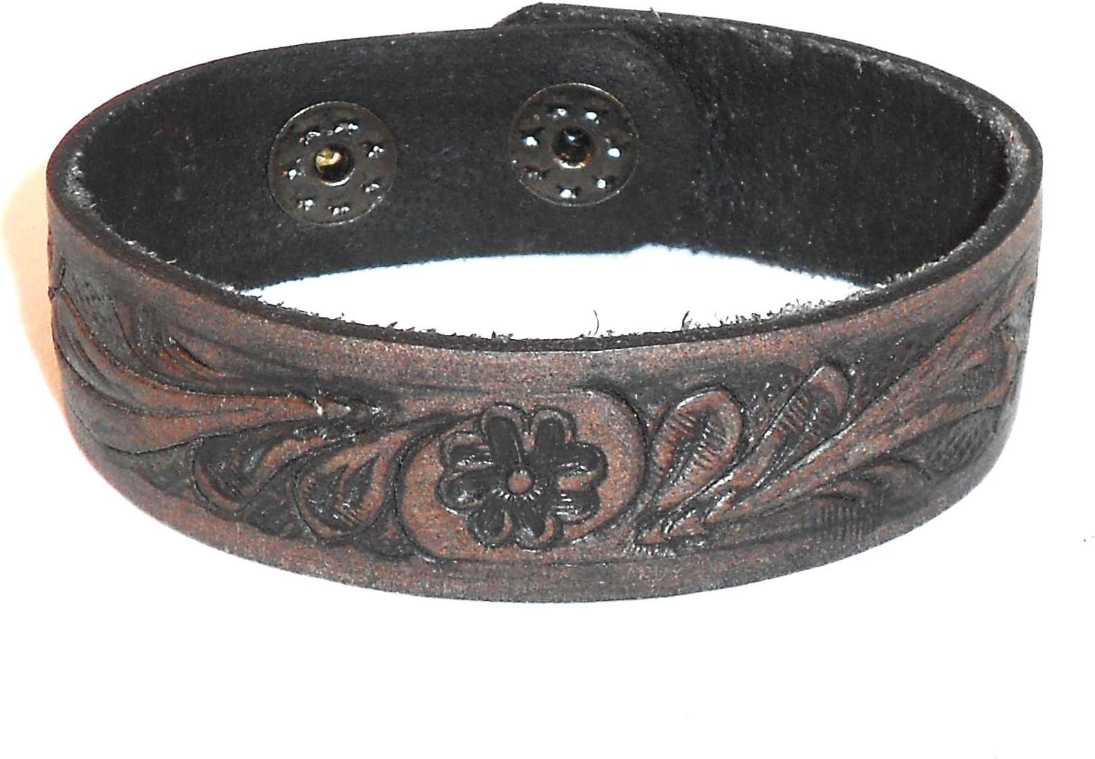 PRERNAUnisex Genuine Leather Wristband Hand Tooled Leather Cuff, Leather Bracelet for Women (23cm length, 1.5cm wide, Black Vintage)