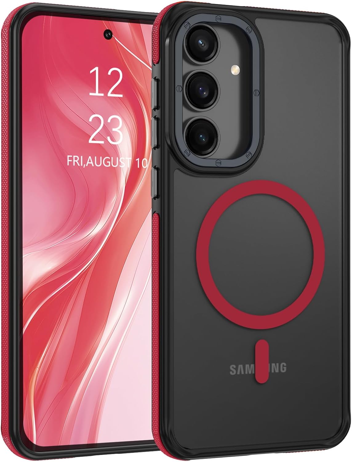 BENTOBEN Magnetic for Samsung Galaxy S25 FE 5G Case, [Compatible with Magsafe] Slim Translucent Matte Samsung S25 FE Phone Case Shockproof Women Men Cover for Galaxy S25 FE 6.7 inch, Black/Red