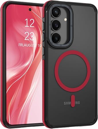 BENTOBEN Magnetic for Samsung Galaxy S25 FE 5G Case, [Compatible with Magsafe] Slim Translucent Matte Samsung S25 FE Phone Case Shockproof Women Men Cover for Galaxy S25 FE 6.7 inch, Black/Red