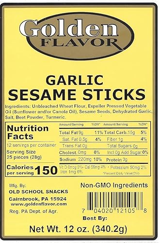 Golden Flavor - Palitos de ajonjolí y ajo - bolsas de 12 onzas (paquete de 5)