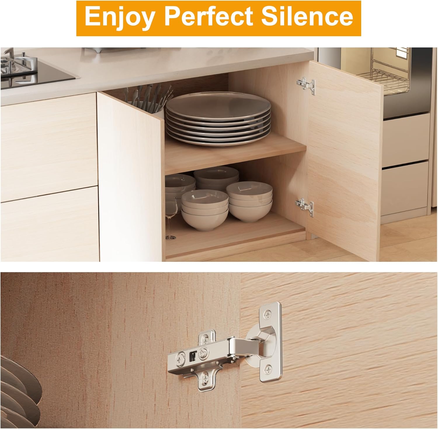 20 Pack 10 Pairs Frameless Full Overlay Soft Close Cabinet Hinges, European Hinges for Cabinets, Hidden Cabinet Hinges Adjustable 35mm Cup Clip-On Plate Nickel Plated Finish