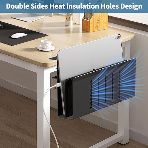 Miniatura 8 de osseph Organizador lateral de escritorio de 2 niveles, organizador de escritorio lateral de metal con soporte magnético para bolígrafo, sin taladrar