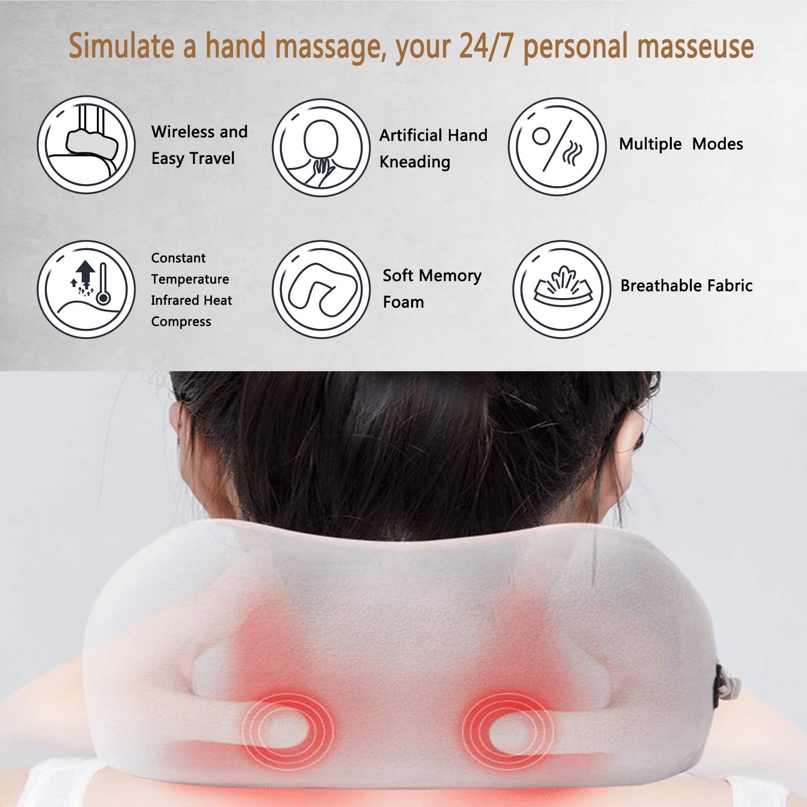Masseur Cervical et Cou, Appareil Massage de Cervicales, Masseur Électrique Oreiller de Nuque sans fil Massant à Shiatsu, Coussin de Massage Électrique pour les Cervicales Douloureuses