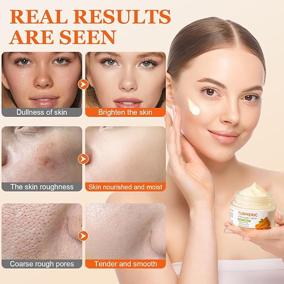 Turmeric Face Cream, Brightening Face Cream for Radiant & Glowing Skin, Vitamin C Moisturiser, Dark Spot Corrector Remover, Natural Turmeric Cream Skin Care, Anti Aging, Moisturizing, Erase Fine Lines