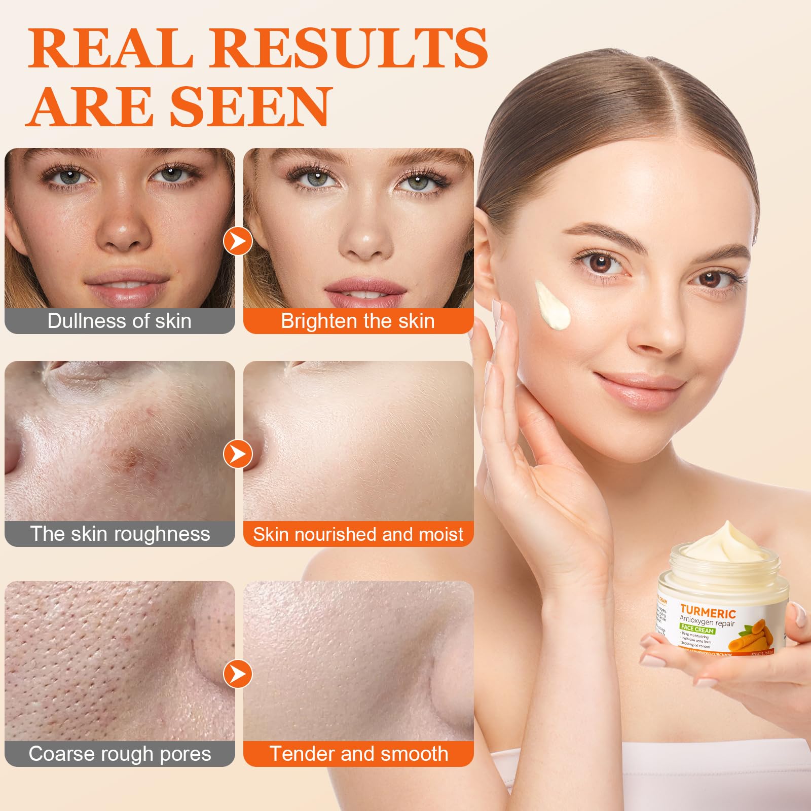 Turmeric Face Cream, Brightening Face Cream for Radiant & Glowing Skin, Vitamin C Moisturiser, Dark Spot Corrector Remover - Image 4