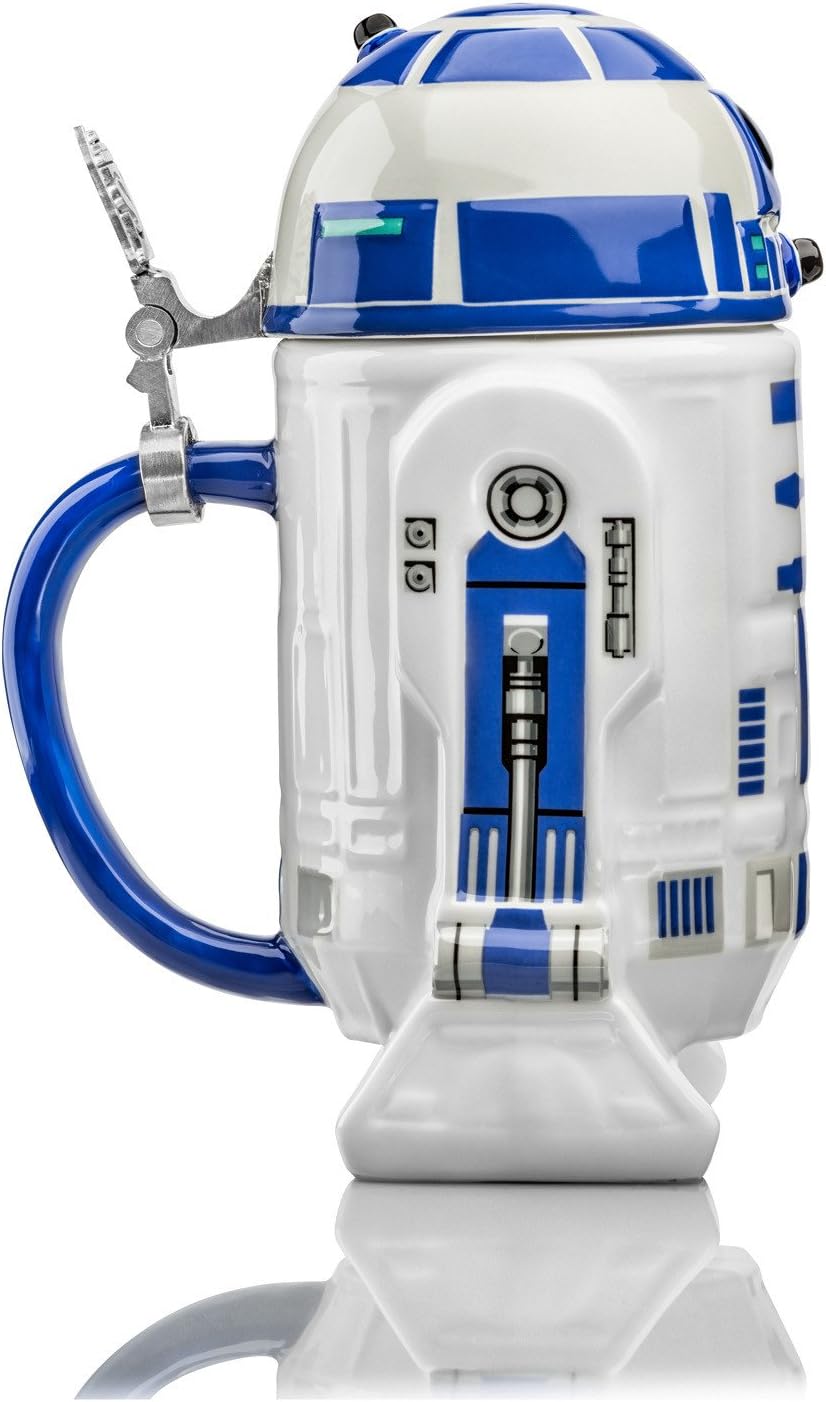 STAR WARS R2-D2 Beer Stein - Collectible Ceramic Figural Mug with Pewter Metal Hinged Lid
