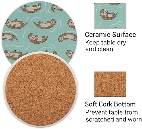 Miniatura 5 de Juego de 4 posavasos de cerámica absorbente con base de corcho, posavasos redondos para vino, cerveza, té, café, manteles individuales