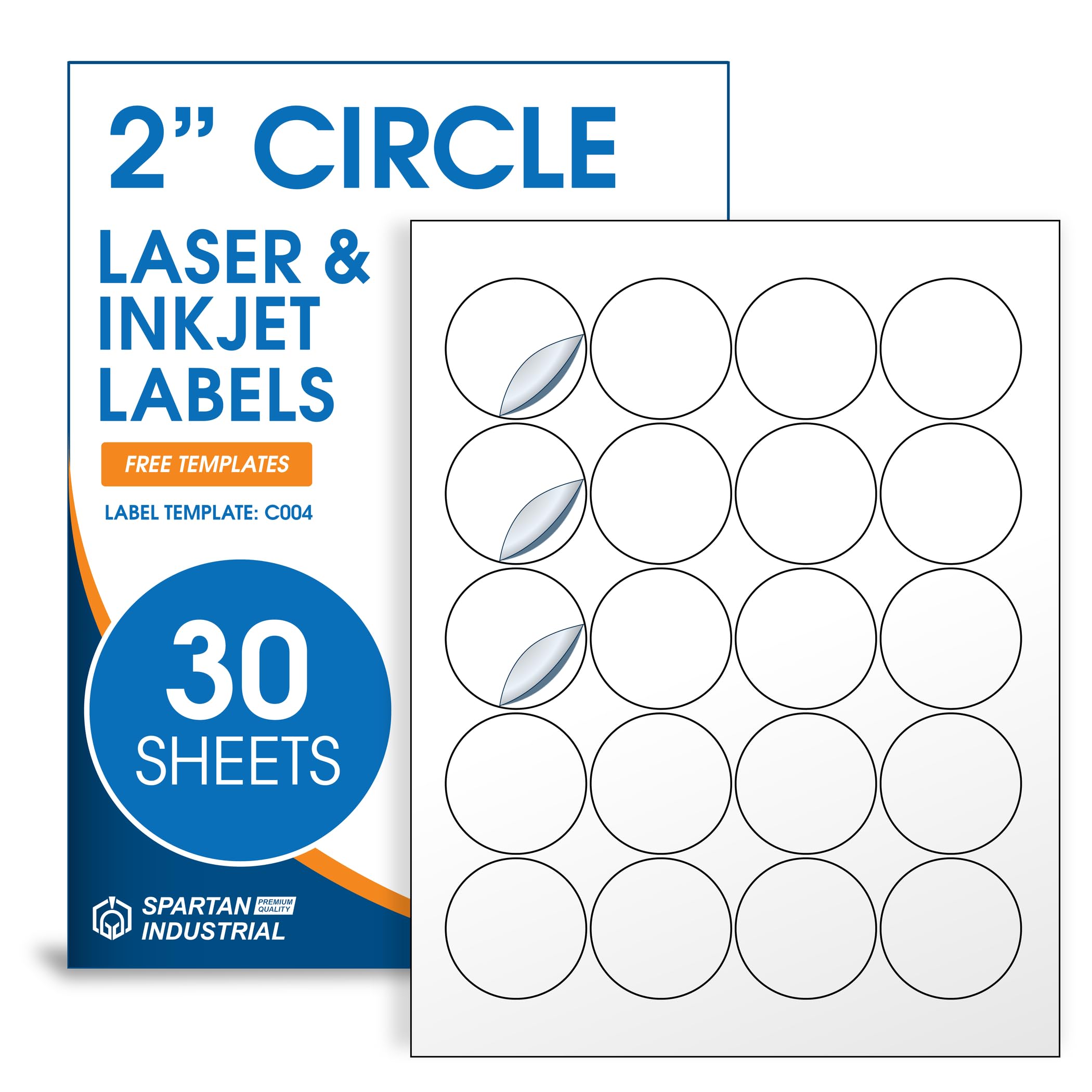 Photo 1 of 2" Printable Round Labels for Laser and Inkjet Printers - 600 Blank Labels, 30 Sheets for Thank You Stickers, Price Tags, QR Codes, Business Logos - Spartan Industrial Template C004