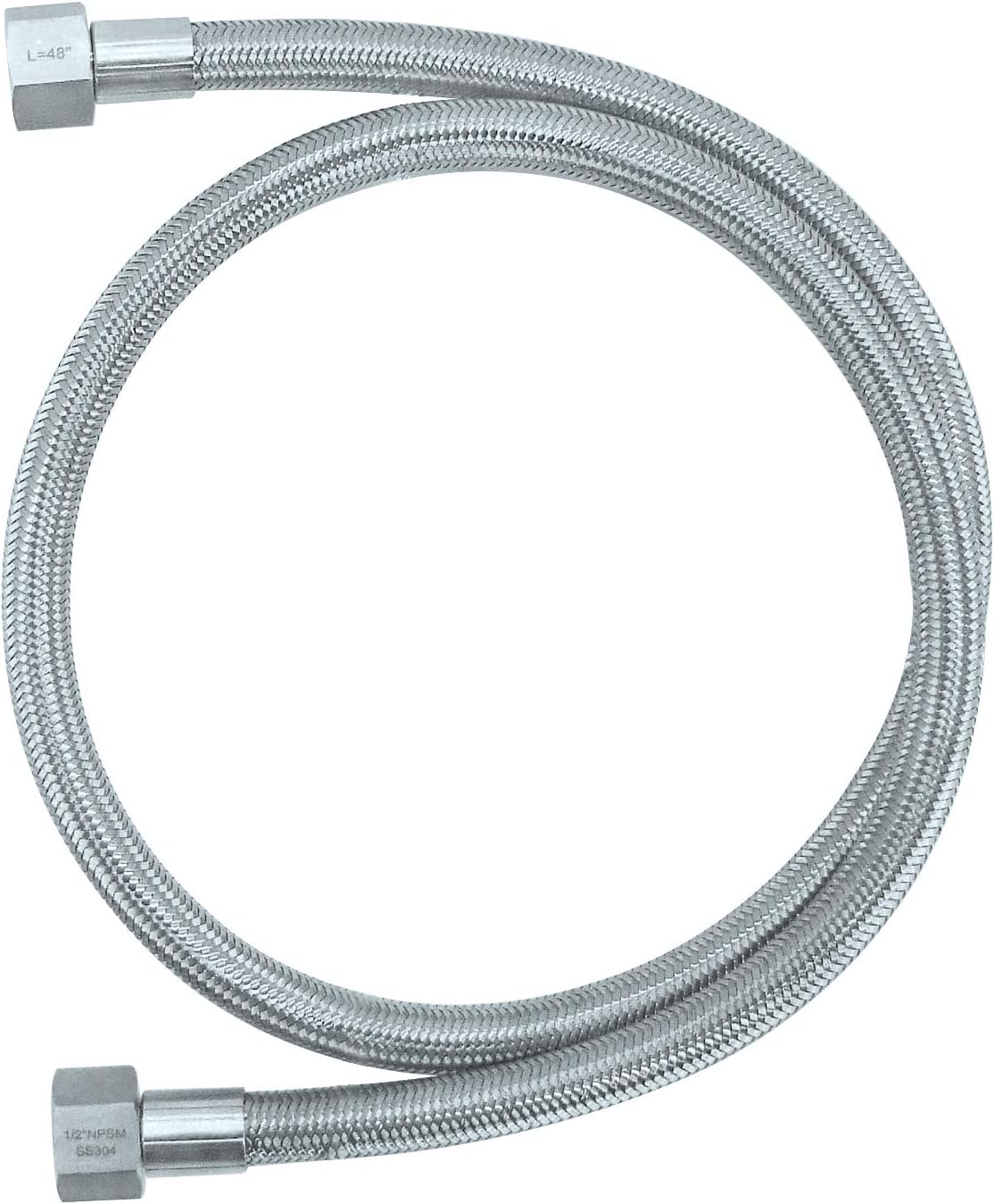 HFS(R) 1/2" Female NPT Stainless Steel Braided Hose 48" Length, w/PTFE Liner, 1500PSI (48 inch)