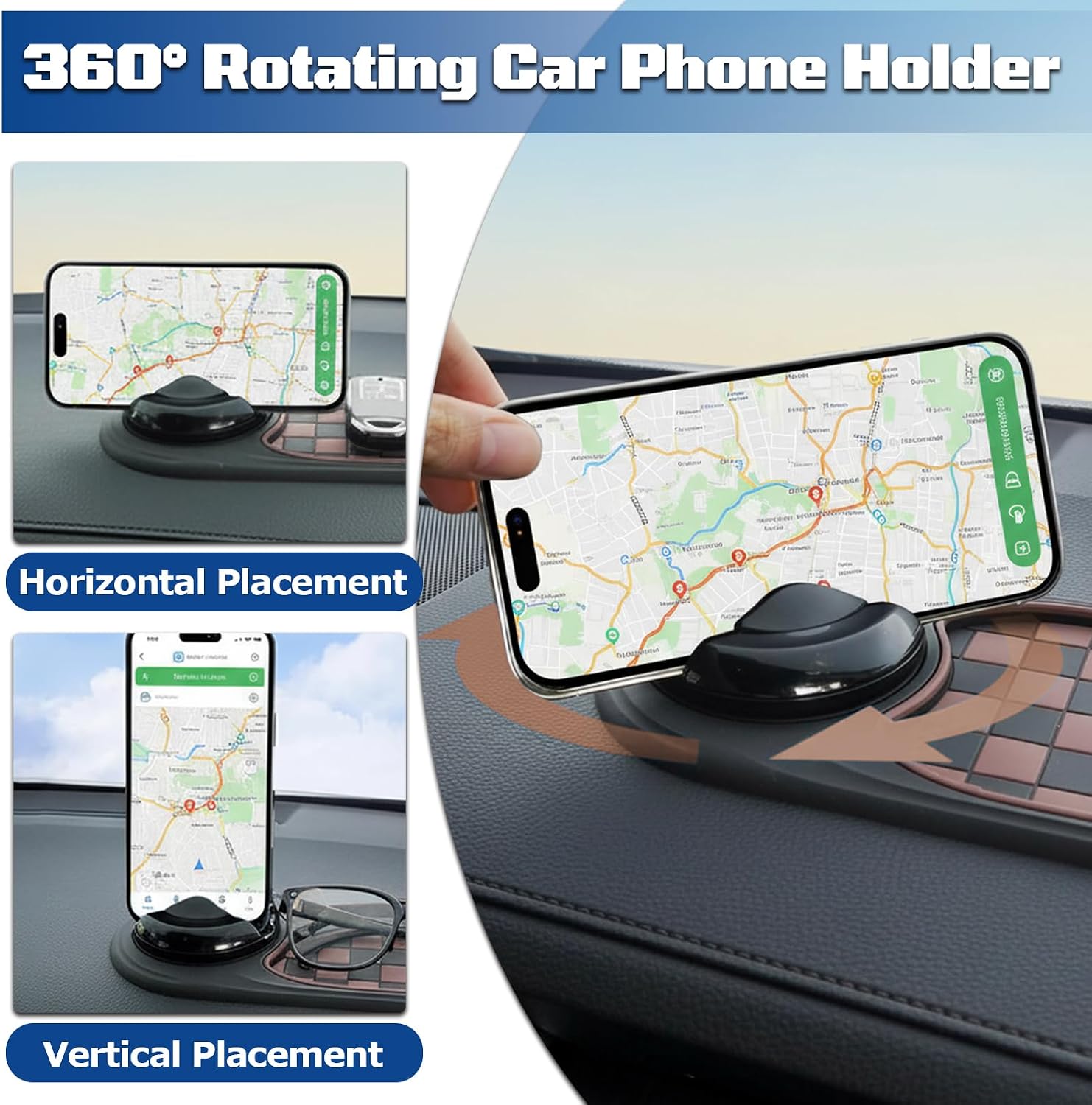 2 Pack Car Anti-Slip Dashboard Mat, Phone Holder, Parking Number, Organizer | 360° Adjustable Phone Holder Swivels Between Horizontal And Vertical for Any Angle Holds Sunglasses,Keys,Phones,Small Gadgets