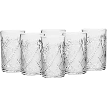 Russian Collection SET of 6 x 8.5 oz. Traditional Cut Crystal Drinking Glasses, fits metal Glass Holder "Podstakannik", Tempered for Hot and Cold Liquids, Vintage Design