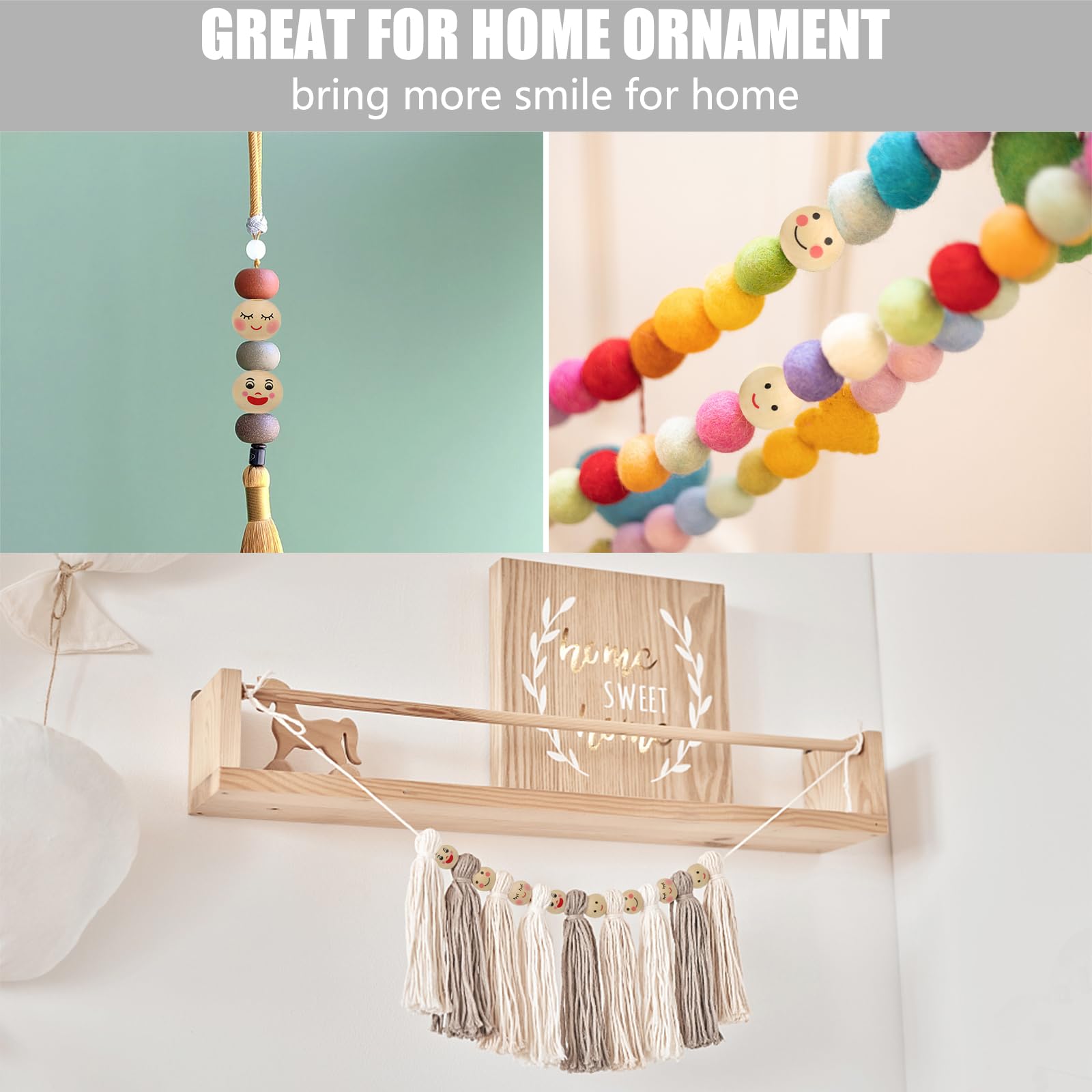 80 Cuentas De Madera Con Caras Sonrientes - Diámetro 20 Mm, 8 Diseños Diferentes | Para Manualidades, Pulseras, Collares DIY