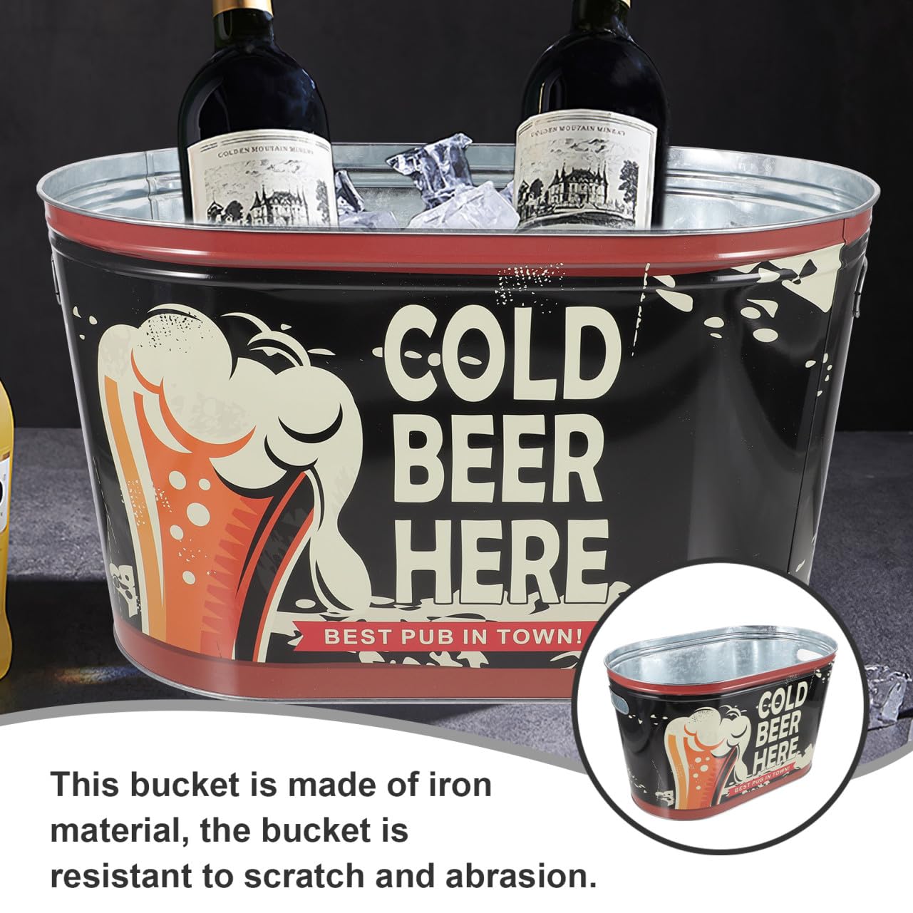 Ipetboom Cubo Metálico Grande para Hielo con Asa Resistente Arañazos y Abrasión para Enfriar Cerveza Vino y Bebidas Fiestas Campamentos y Bares